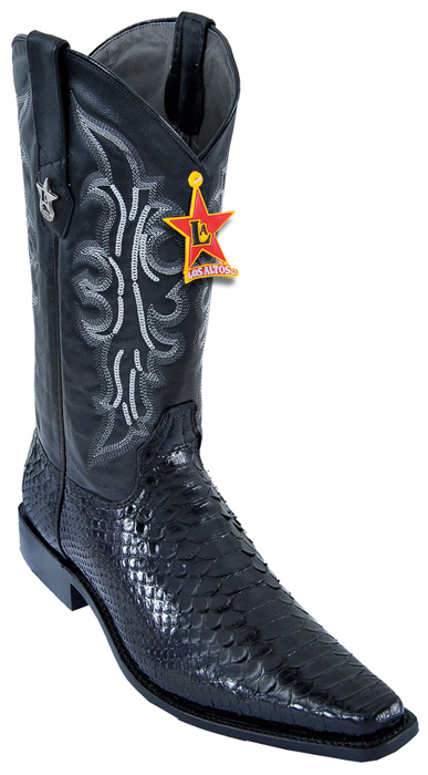 Los Altos Black All-Over Genuine Python Square Toe Cowboy Boots 735705